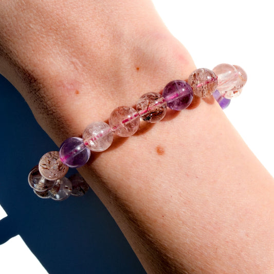 Amethyst With Mica & Rutile Quartz Crystal Bracelet: Clarity & Direction