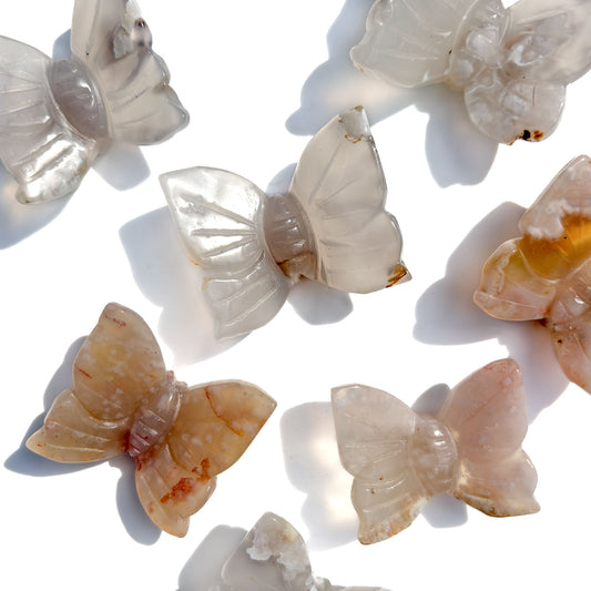 Sakura Flower Agate Crystal Butterfly