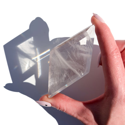 Clear Quartz Diamond-Shaped Faceted Crystal