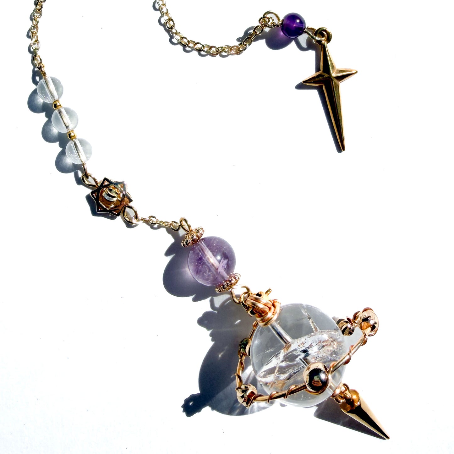Clear Quartz With Amethyst Crystal Pendulum