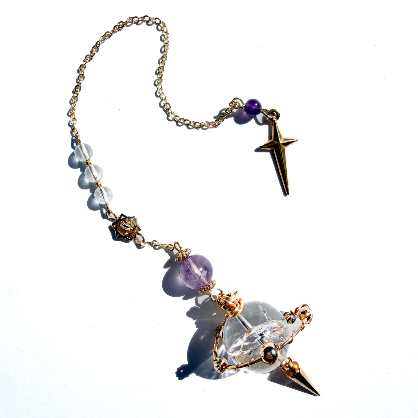 Clear Quartz With Amethyst Crystal Pendulum