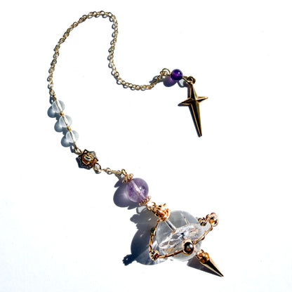 Clear Quartz With Amethyst Crystal Pendulum