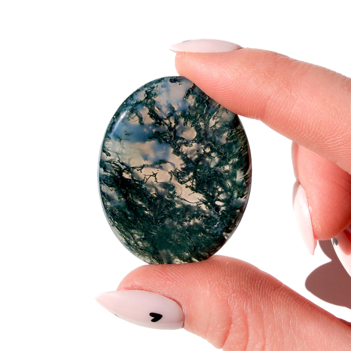 Moss Agate Crystal Worry Stone: Pocket Growth