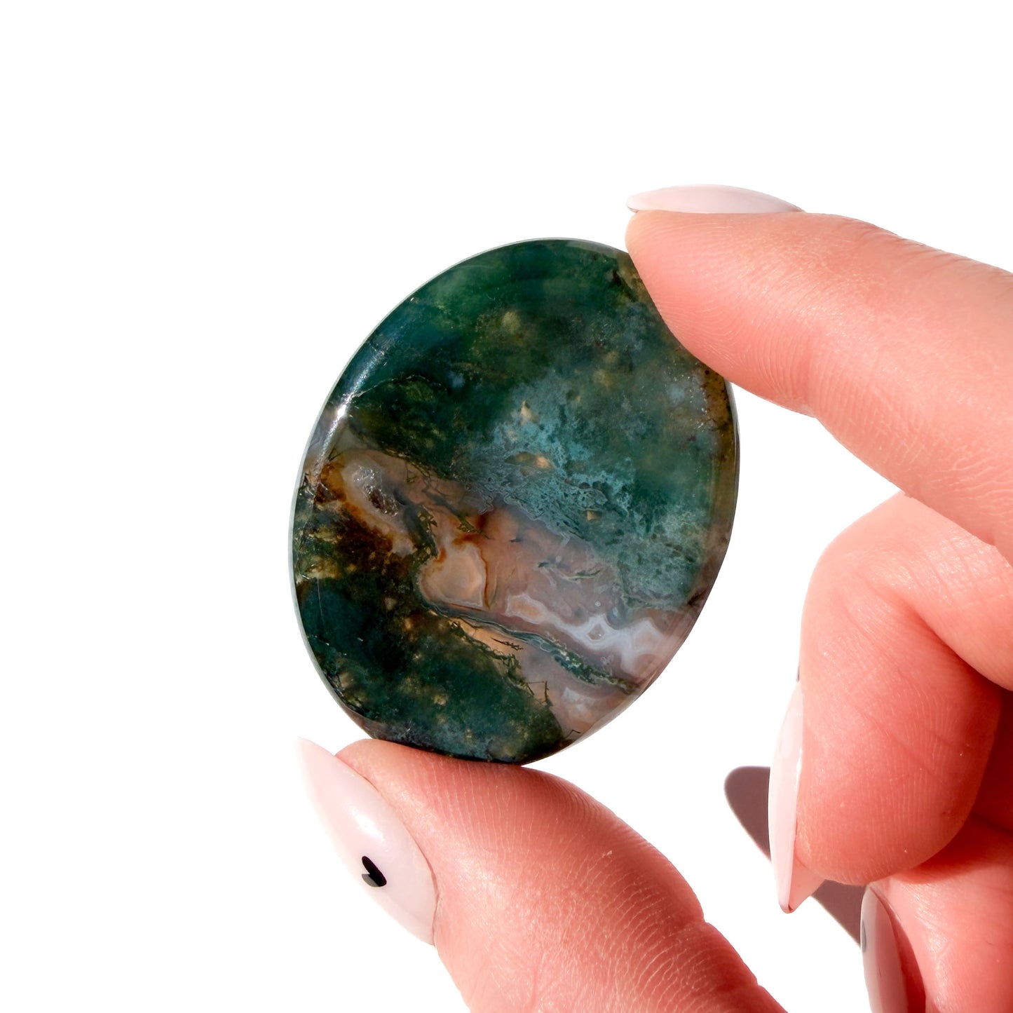 Moss Agate Crystal Worry Stone: Pocket Growth
