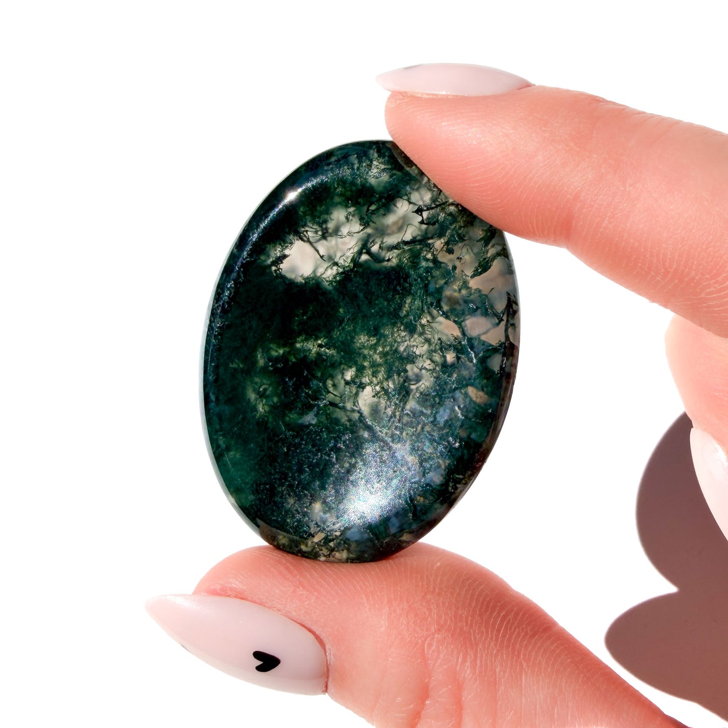 Moss Agate Crystal Worry Stone: Pocket Growth