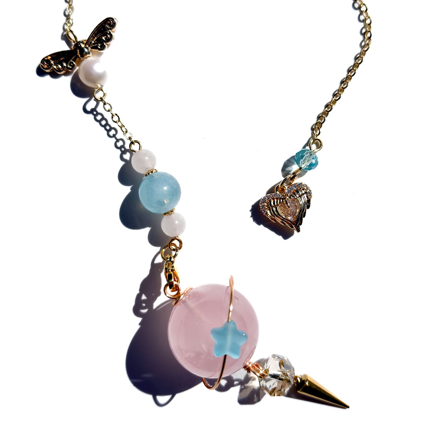 Rose Quartz With Aquamarine Crystal Pendulum