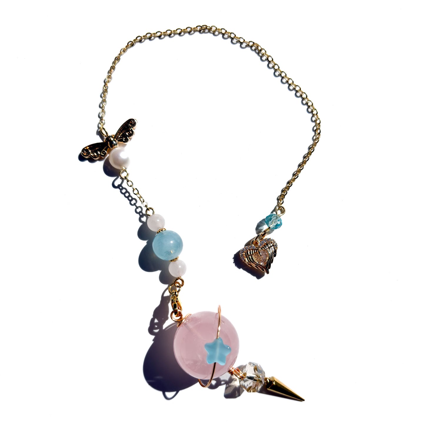 Rose Quartz With Aquamarine Crystal Pendulum