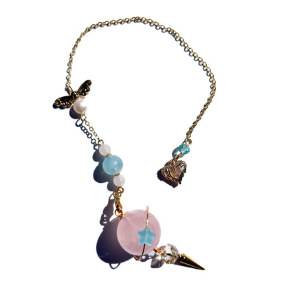 Rose Quartz With Aquamarine Crystal Pendulum