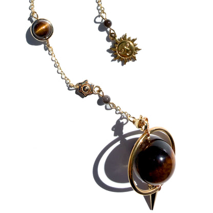Tigers Eye With Citrine Crystal Pendulum