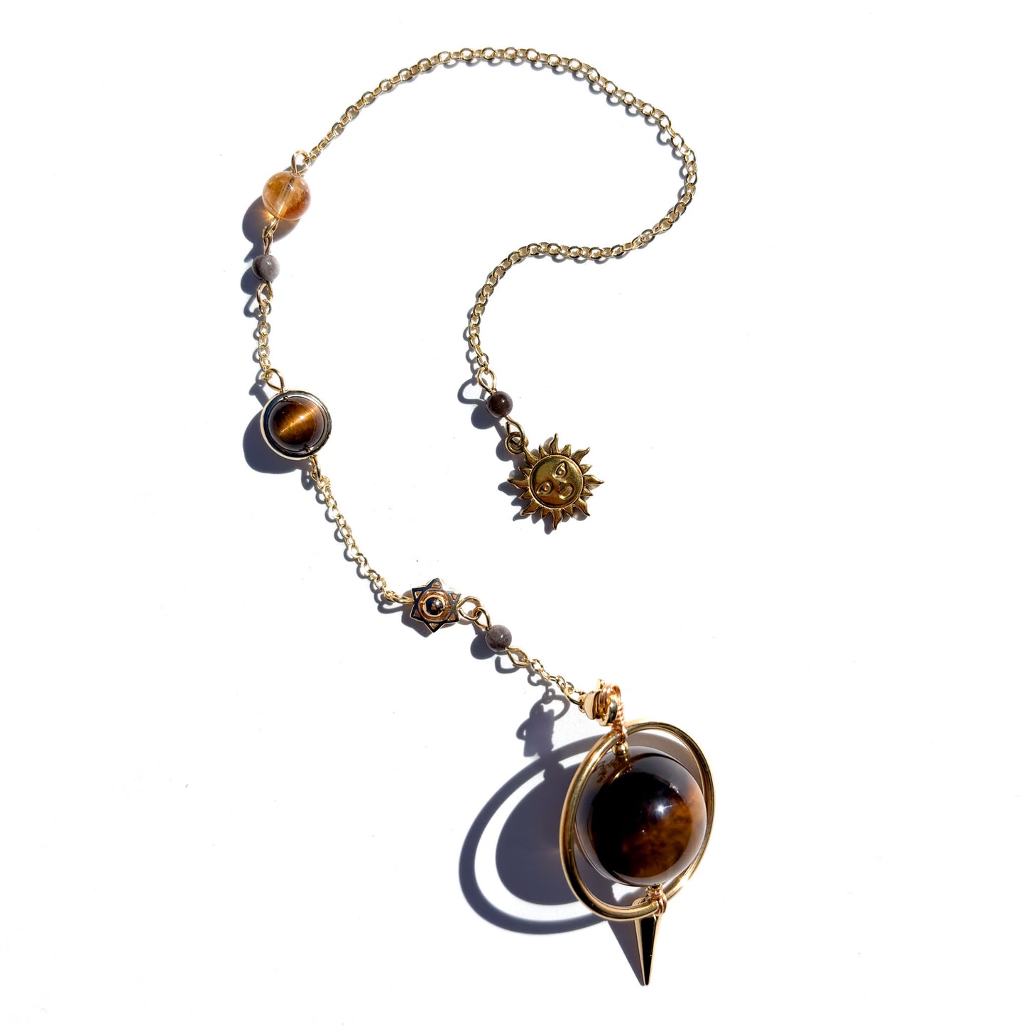 Tigers Eye With Citrine Crystal Pendulum