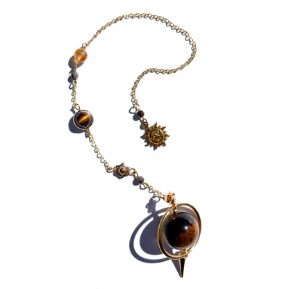 Tigers Eye With Citrine Crystal Pendulum
